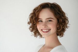 Young woman smiling confidently with healthy, well-aligned teeth, representing the aesthetic and functional benefits of clear braces treatment.